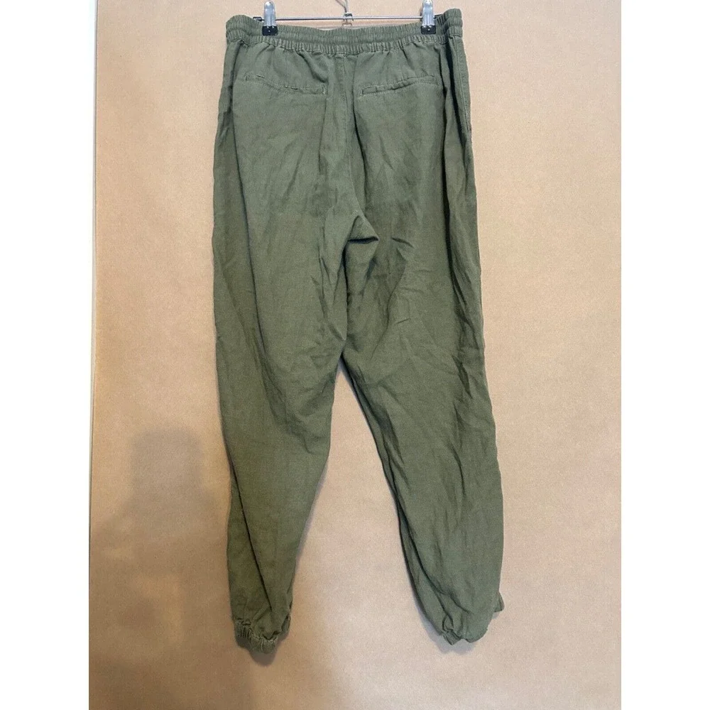 BLANKNYC Womens Pants Green Size Medium Jogger High Rise Utility Linen Blend